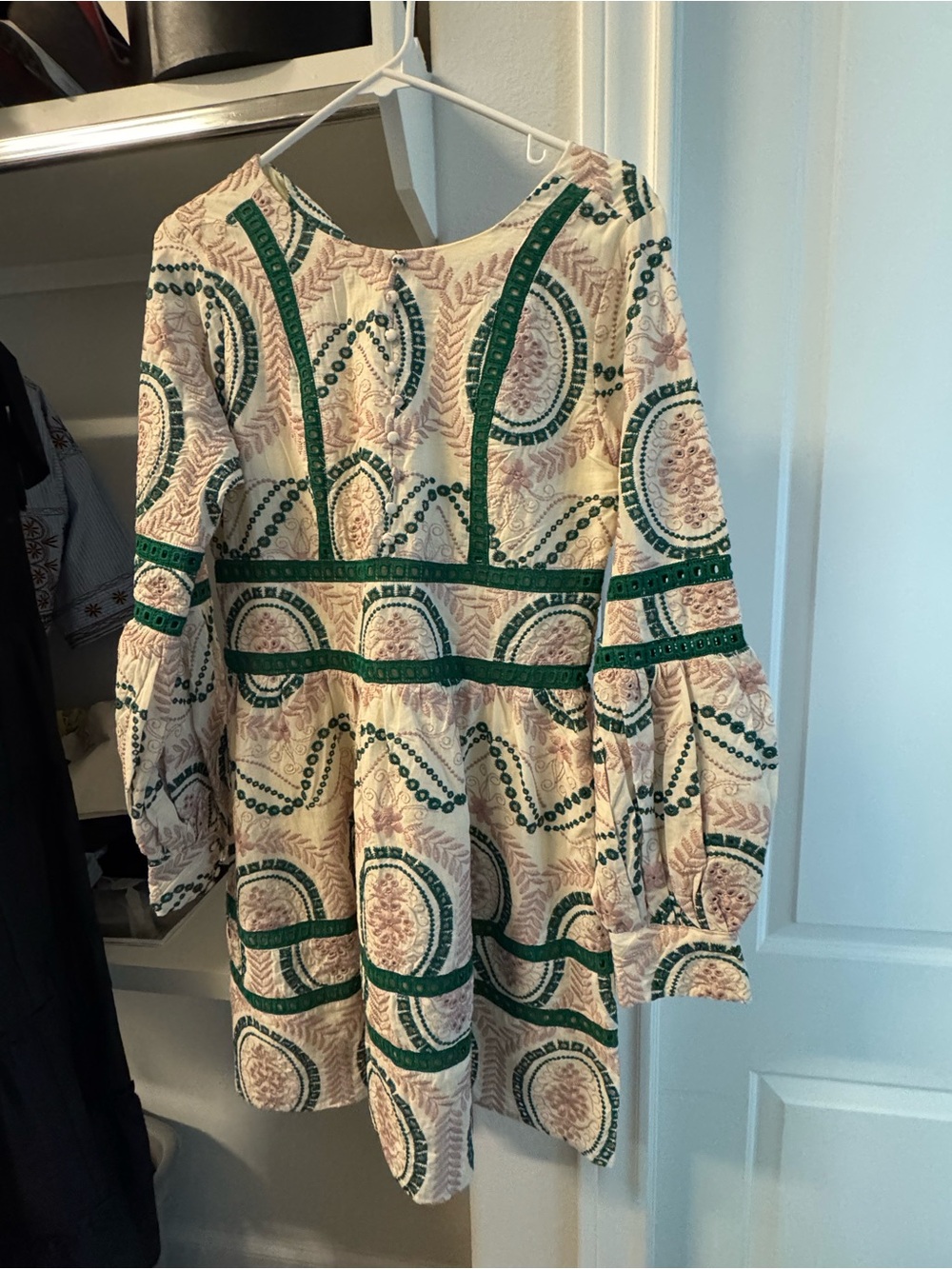 BTFL-Life Pink and Green Eyelet Long Sleeve Dress